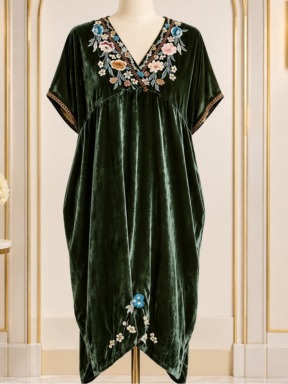 Johnny Was Serafina Velvet Embroidered Kaftan Dress Snake Eye NWT